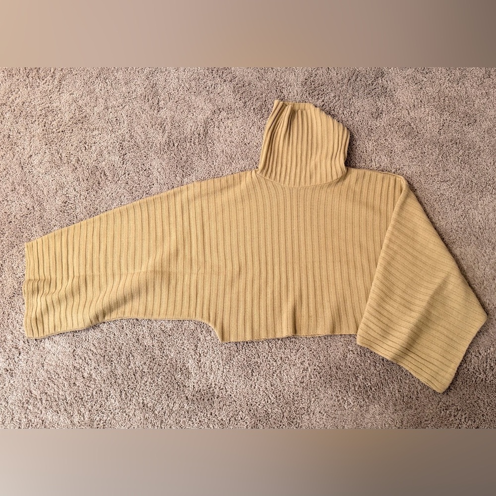 Nasty Gal Cropped Ribbed Turtleneck Crop Sweater - Camel/Tan